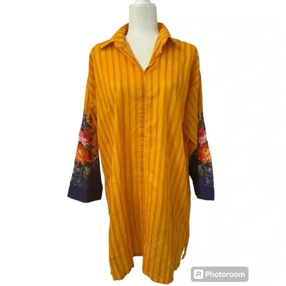 Sana Safinaz Long Salwar Kameez Yellow Striped Tunic - Picture 1 of 8